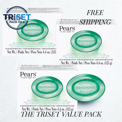 Pears Transparent Green Soap 3x125g Lemon Flower Extracts Oil Glow & Refreshing