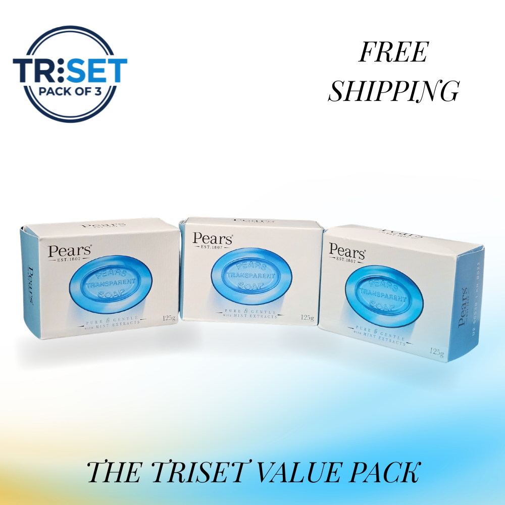 Pears Transparent Blue Soap Bar 3x125g Pure & Gentle Mint Extracts Natural Oils