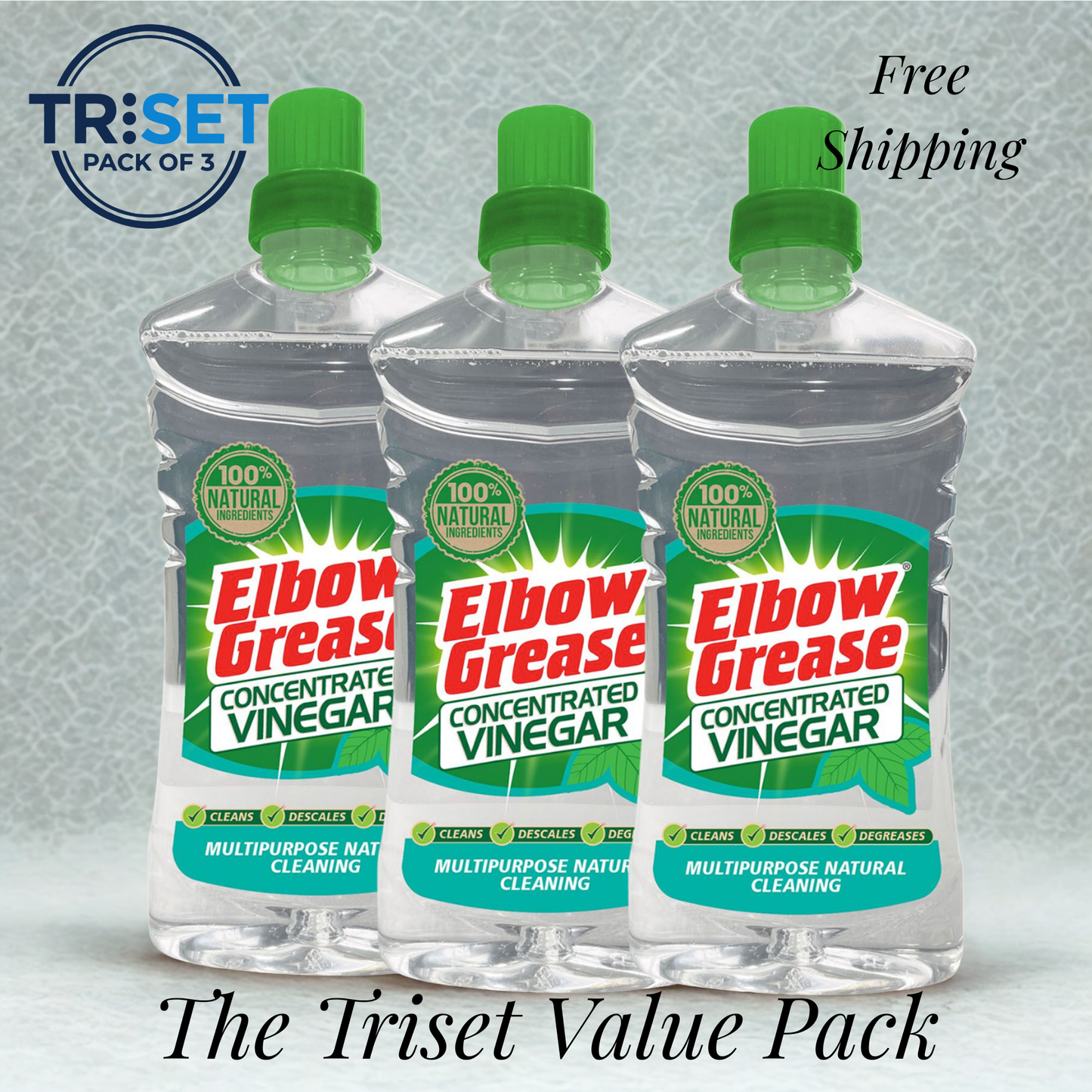 Elbow Grease Concentrated Vinegar 750ml Pack of 3 TRISET Natural Descaler Cleaner