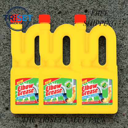 Elbow Grease Drain Unblocker 750ml Pack of 3 Heavy Duty Liquid Fast Acting