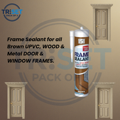 151 Brown Frame Sealant 280ml Pack of 3 Triset UPVC Wood Metal Door Window Seal