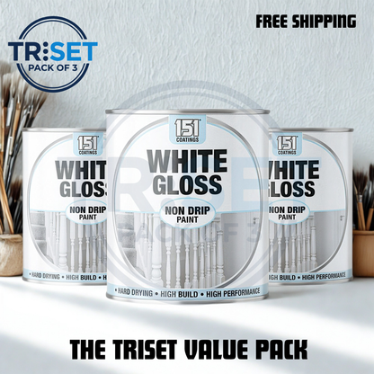 White Gloss Wood Paint 151 Pack of 3 Non Drip Tin Indoor Outdoor 300ml