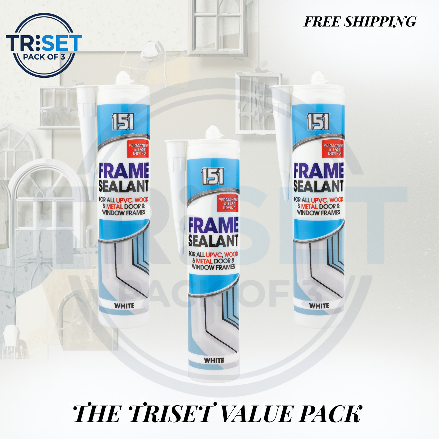151 White Frame Sealant 280ml Pack of 3 Triset UPVC Wood Metal Door Window Seal
