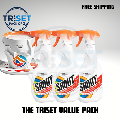 Shout Stain Remover SC Johnson Pack of 3 Triple Acting Fabric Laundry Spray 500ml