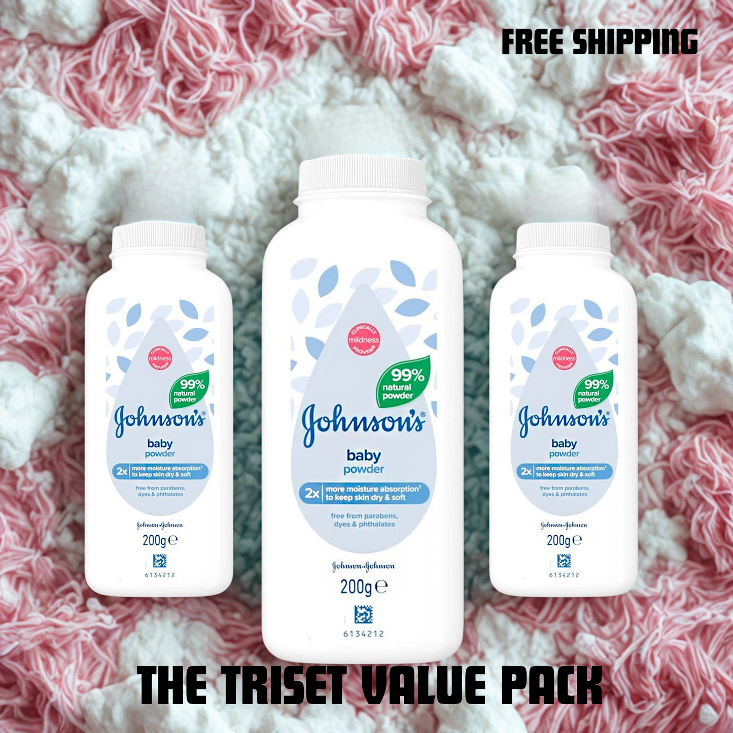 Johnsons Baby Powder Pack of 3 Talcum Powder 200g Talc-Free 99% Natural Gentle