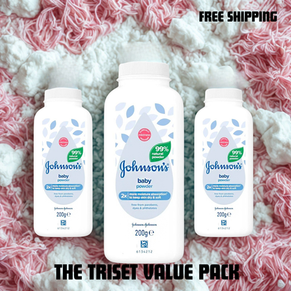 Johnsons Baby Powder Pack of 3 Talcum Powder 200g Talc-Free 99% Natural Gentle