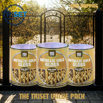 Metallic Gold Paint 151 Pack of 3 Non Drip Gloss For Wood Walls 300ml