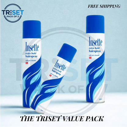 Insette Extra Hold Hair Spray 300ml Pack of 3 Pro-Vitamin B5 Strong Styling