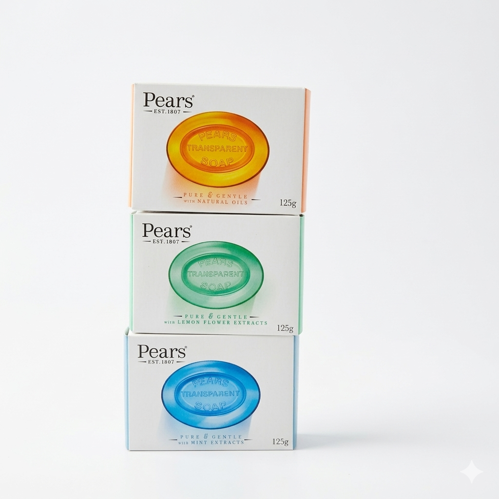 Pears Transparent Soap 125g Pure & Gentle Amber Mint Lemon Flower TRISET